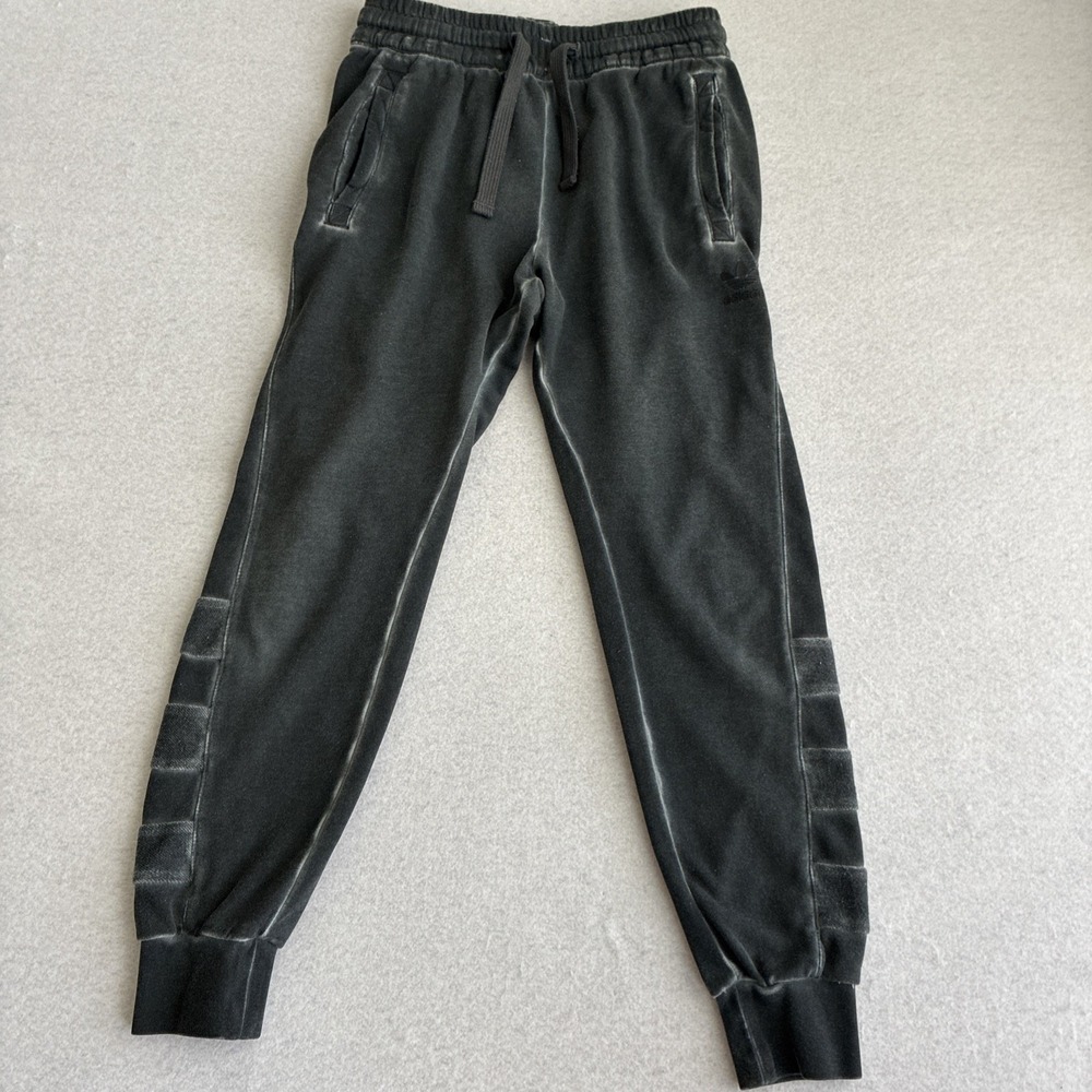 Rare Vintage Adidas Mens Gray Trefoil Washed Open Hem Fleece Joggers Sweatpants